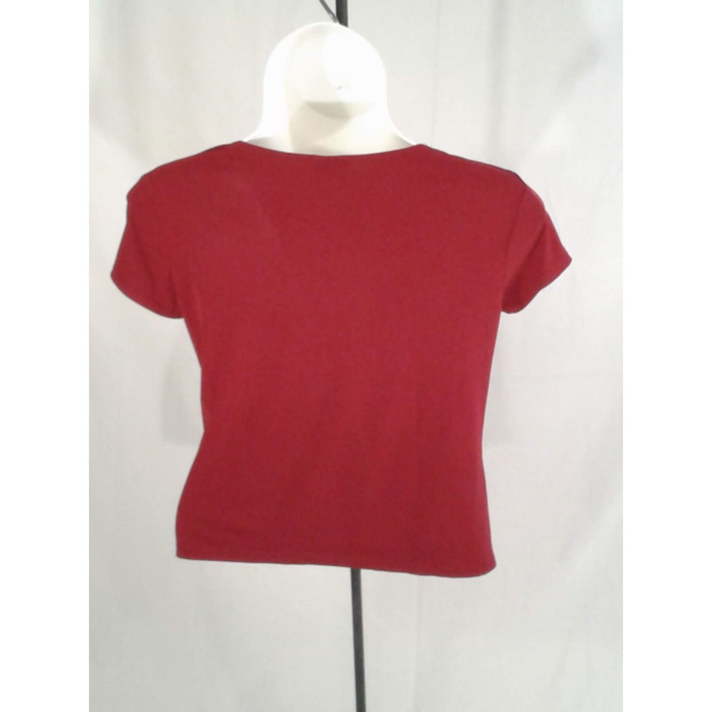 Deep red business top w/ V-neck & sheering - Picture 2 of 3